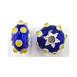 Pandorastyle 20mm blauw/wit+geel verzilverde kap