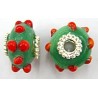 Pandorastyle 20mmgroen/oranjerood verzilverde kap
