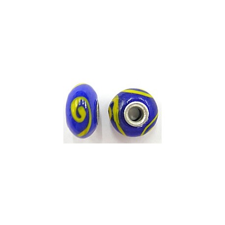 Pandorastyle kraal18mm blauw/geel