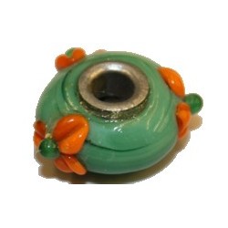 Pandorastyle kraal 20mm groen/oranje bloem