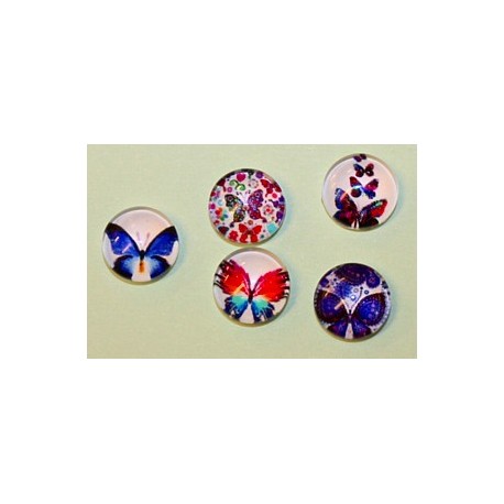 Camee 10mm rond vlinder tekeningen mix 5st.