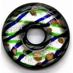 Glasdonut 36mm zilver/blauw/groen p.st