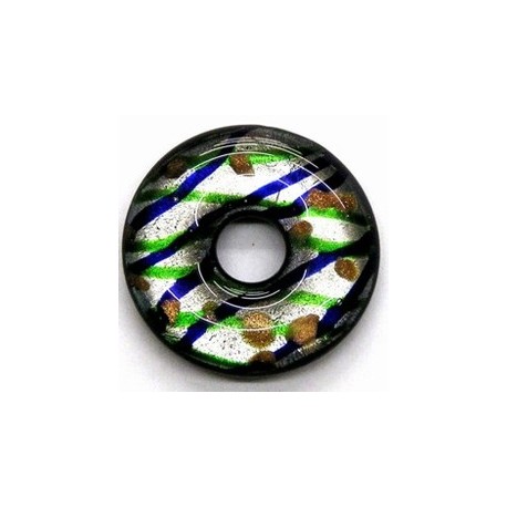 Glasdonut 36mm zilver/blauw/groen p.st