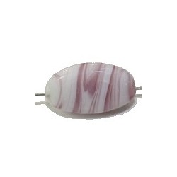 Glaskraal keivorm 21mm wit/fuchsia strepen 5st.