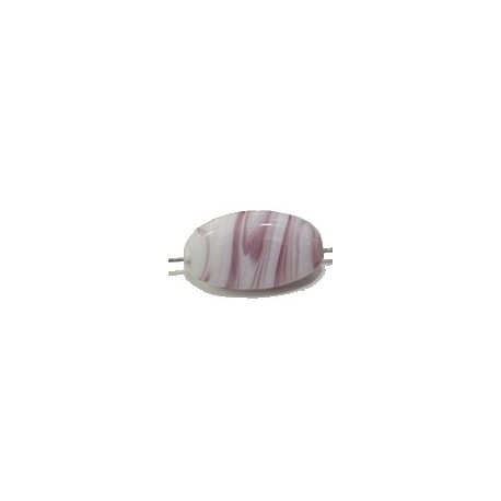 Glaskraal keivorm 21mm wit/fuchsia strepen 5st.