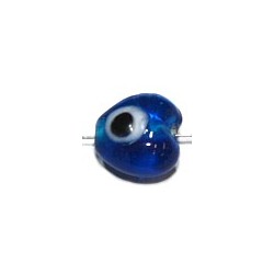 Glaskraal 11mm hartvorm blauw met oog 10st
