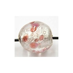 Ronde kraal 15mm silverfoil rose spikkels p.st