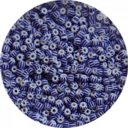 Rocailles 9/0 blauw/wit gestreept 25gr.