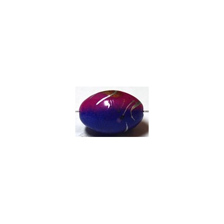 Ovale kraal 18mm blauw/fuchsia gemelleerd 5st.