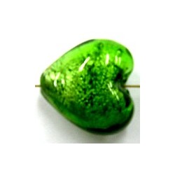 Glaskraal 19mm hart silverfoil groen p.st