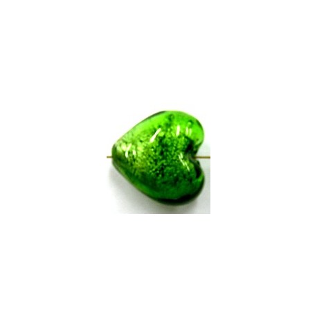 Glaskraal 19mm hart silverfoil groen p.st