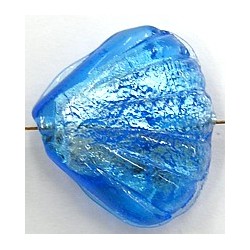 Glaskraal 21mm schelp silverfoil blauw p.st