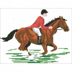 Borduurpakkert ruiter op paard ca 25x30cm.