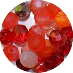 Facetkraal 7 en 8 mm rood/oranje mix 50 stuks