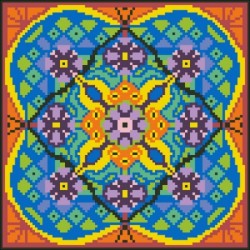 Borduurpakket oranje/blauw/zwart 22x22cm.