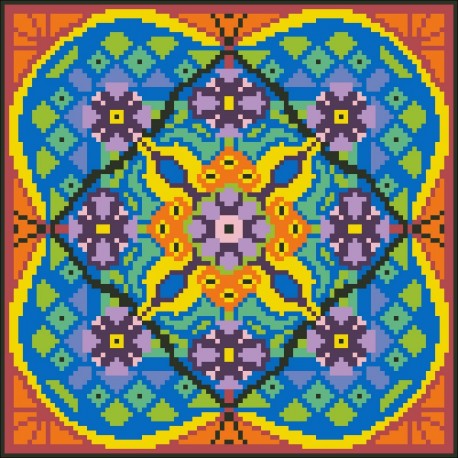 Borduurpakket oranje/blauw/zwart 22x22cm.