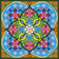 Borduurpakket rose/oranje/blauw 22x22cm.