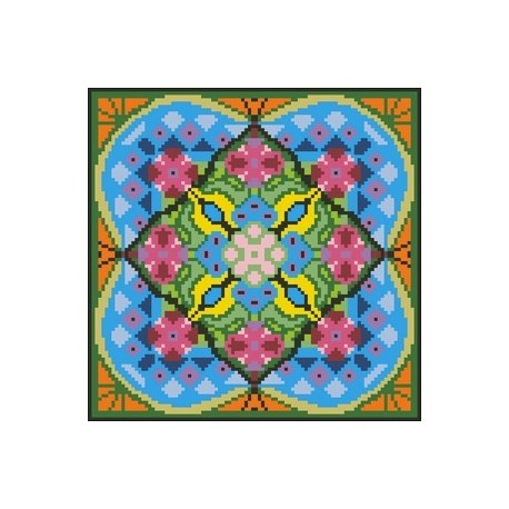 Borduurpakket rose/oranje/blauw 22x22cm.