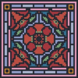 Borduurpakket bloem rood/blauw 22x22cm.