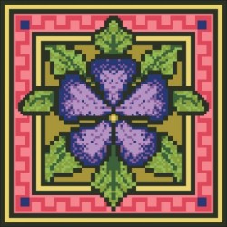 Borduurpakket bloem rose/paars 22x22cm.