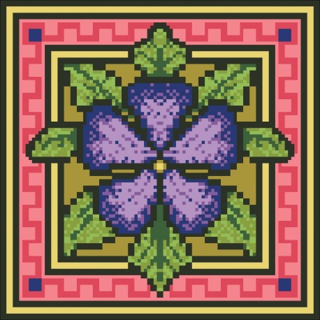 Borduurpakket bloem rose/paars 22x22cm.
