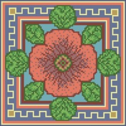 Borduurpakket bloem oranje/groen/blauw 22x22cm.