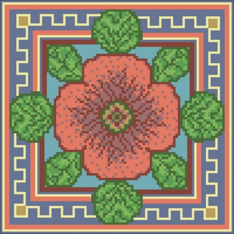 Borduurpakket bloem oranje/groen/blauw 22x22cm.