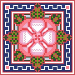 Borduurpakket bloem rose/blauw 20x20cm.