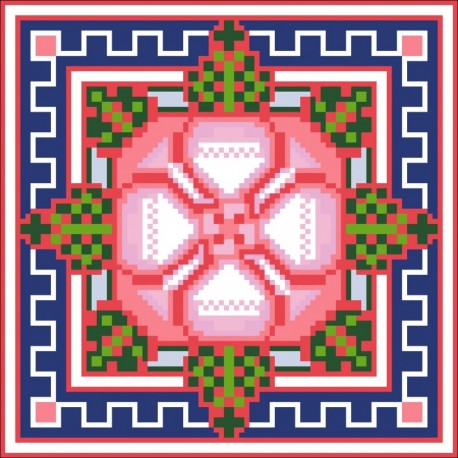 Borduurpakket bloem rose/blauw 20x20cm.