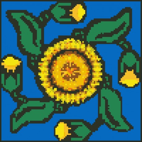 Borduurpakket geel/blauw 22x22cm.