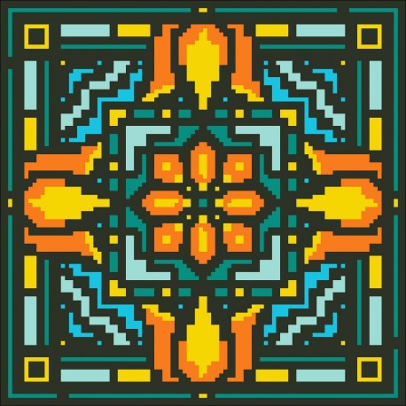 Borduurpakket geel/oranje/turkoois 22x22cm
