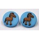 Knoop rond 18mm blauw met paard per stuk