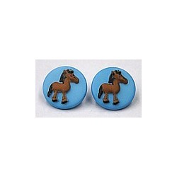 Knoop rond 18mm blauw met paard per stuk