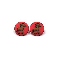 Knoop rond 18mm rood met paard per stuk