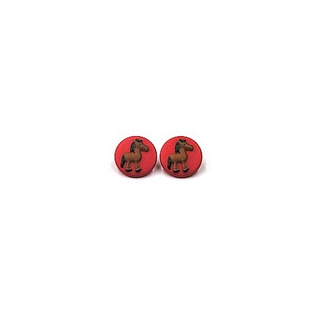 Knoop rond 18mm rood met paard per stuk