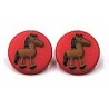 Knoop rond 18mm rood met paard per stuk