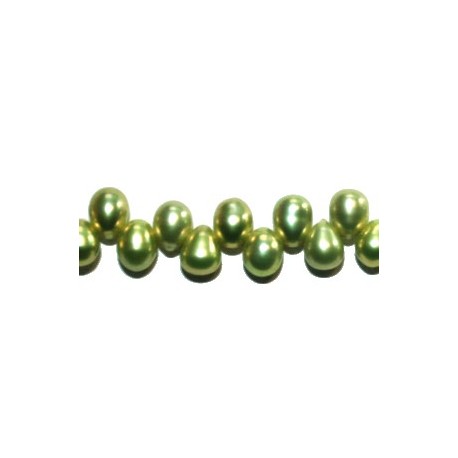 Zoetwaterparels druppel 4.5x6.5 mm groen str. 39cm