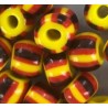 Rocailles 4x6mm geel / rood/zwarte strepen 25gram