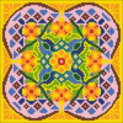 Borduurpakket geel/groen/lila 22x22cm.