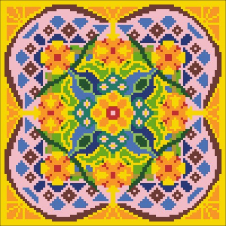 Borduurpakket geel/groen/lila 22x22cm.
