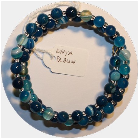 Armband verenstaal 5,5cm Onyx blauw 6mm rond