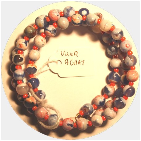 Armband verenstaal 5,5cm Vuur Agaat 6mm rond