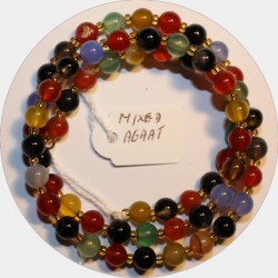 Armband verenstaal 5,5cm.mix Agaat rond 6mm.