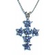 Kruis 40mm met blauwe strass en 40cm ketting