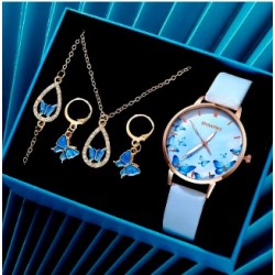 Horloge (quartz) en sieraden set lichtblauw