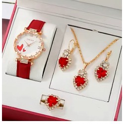Horloge (quartz) en sieraden set rood