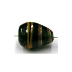 glaskr. druppel 14x18mm groen/goudgeelstreep p.st