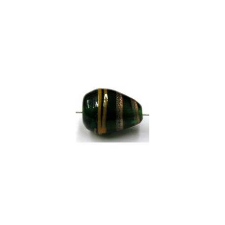 glaskr. druppel 14x18mm groen/goudgeelstreep p.st