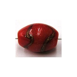 glaskraal ovaal 18x13mm rood/goudband 2st