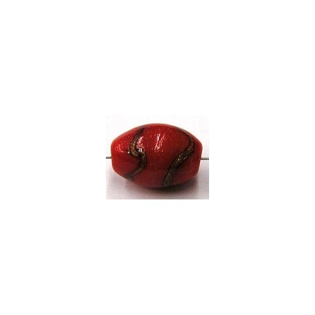 glaskraal ovaal 18x13mm rood/goudband 2st